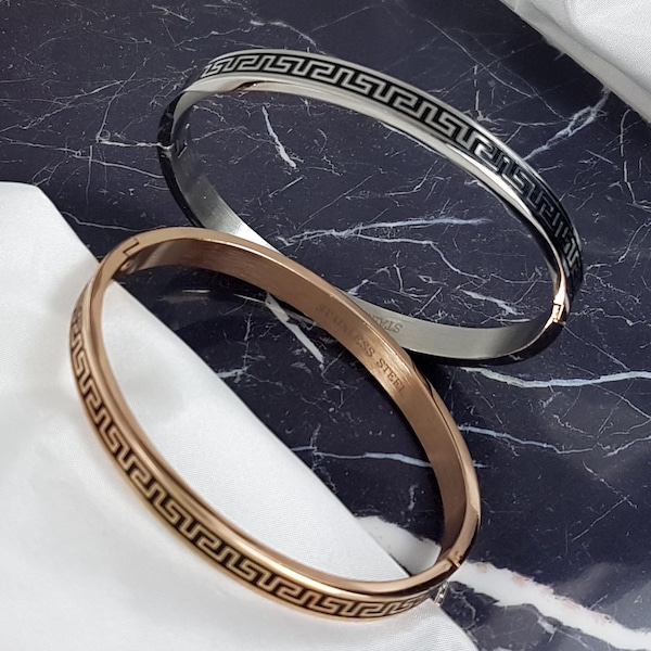 Greek Meander Bracelet, Infinity Key Bangle, Ancient Greek Symbol Bracelet, Cuff Bracelet, Gift For Her, Engraved Bracelet, Greek Jewelry