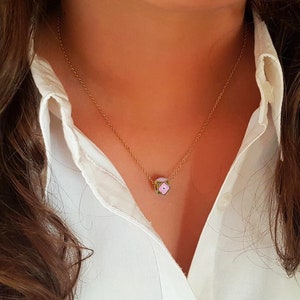 Dainty Evil Eye Necklace: Geometric Gold Filled Cube Pendant