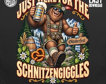 Oktoberfest Bigfoot PNG, Funny Beer Festival Sublimation Design, Schnitzengiggles Sasquatch Clipart, German Beer Drinker Graphic