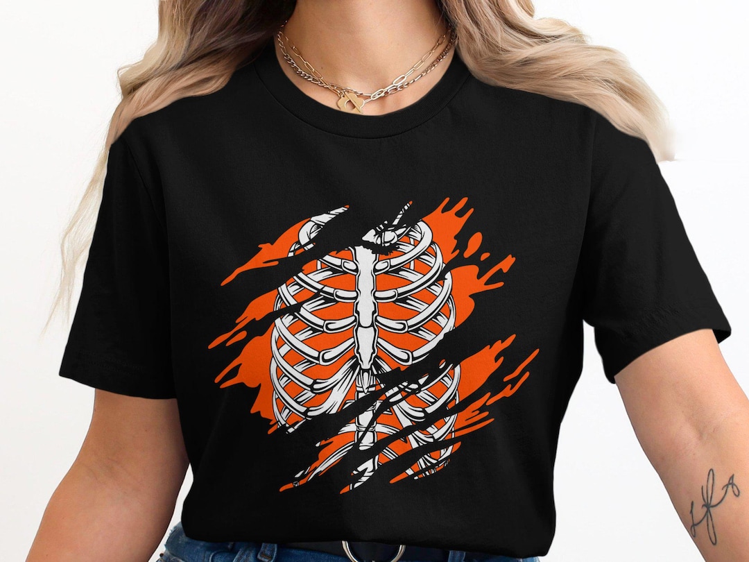 Adult Halloween Skeleton Ribs T-shirt, Spooky Halloween Shirt, Skeleton ...