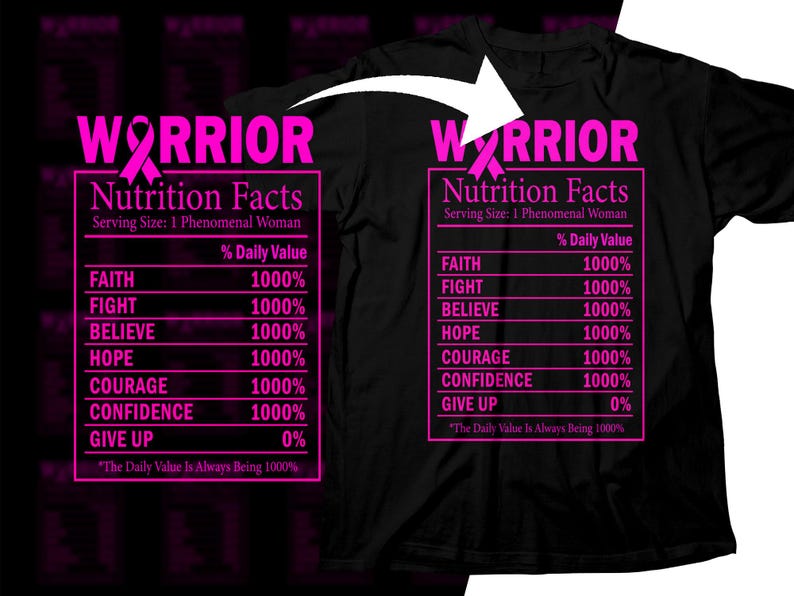 Breast Cancer Warrior Nutrition Facts PNG, Pink Ribbon Hoodie Design bild 3