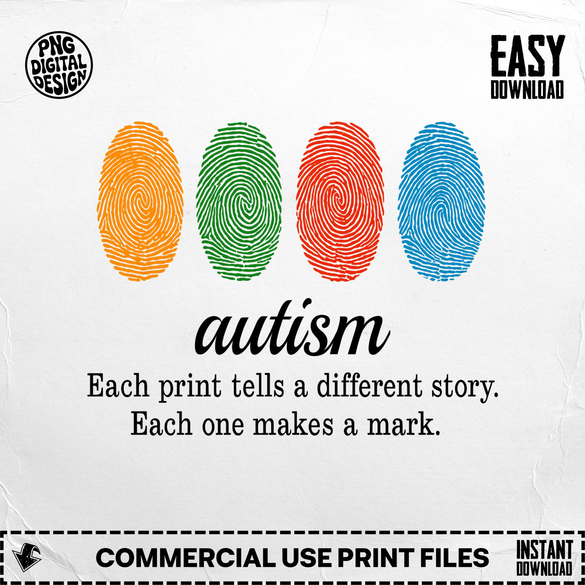 Autism Fingerprint PNG, Autism Awareness PNG, Fingerprint Art, Unique Autism Design, Inspirational Quote PNG, Digital Download