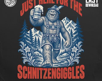 Bigfoot Oktoberfest PNG Funny Beer Sublimation Design, Schnitzengiggles Sasquatch Lederhosen Clipart, Bavarian Graphic Digital Download