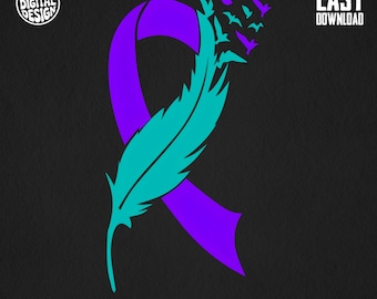 Teal Feather and Purple Ribbon | Suicide Awareness PNG (Digital Download)