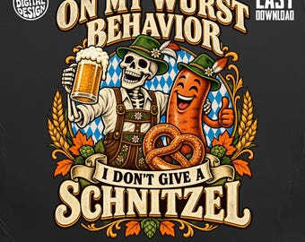 On My Wurst Behavior PNG, Funny Oktoberfest Sublimation Design, Beer Lover Schnitzel Graphic, Retro German Festival Clipart Download