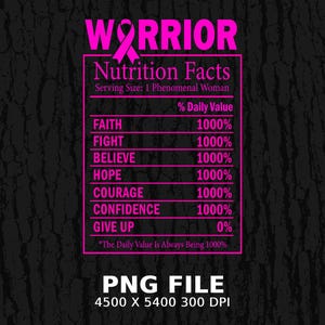 Breast Cancer Warrior Nutrition Facts PNG, Pink Ribbon Hoodie Design bild 7