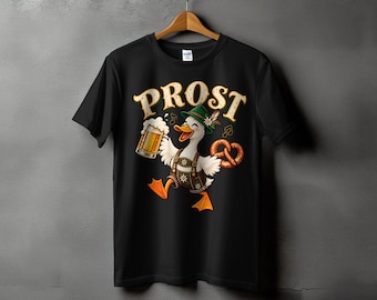 Oktoberfest Duck T-Shirt, Prost Beer Lover, Bavarian Lederhosen Outfit (100% Cotton)