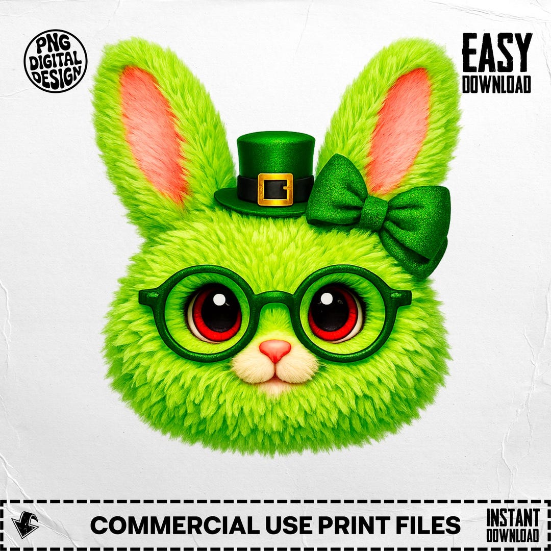 St. Patrick's Day Bunny PNG, Fuzzy Green Rabbit Head Clipart (digital ...