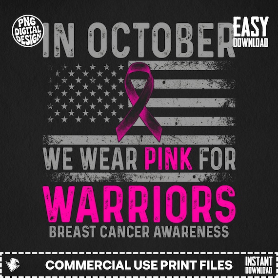Breast Cancer Awareness Ribbon PNG, American Flag Warrior Design (Digital Download)