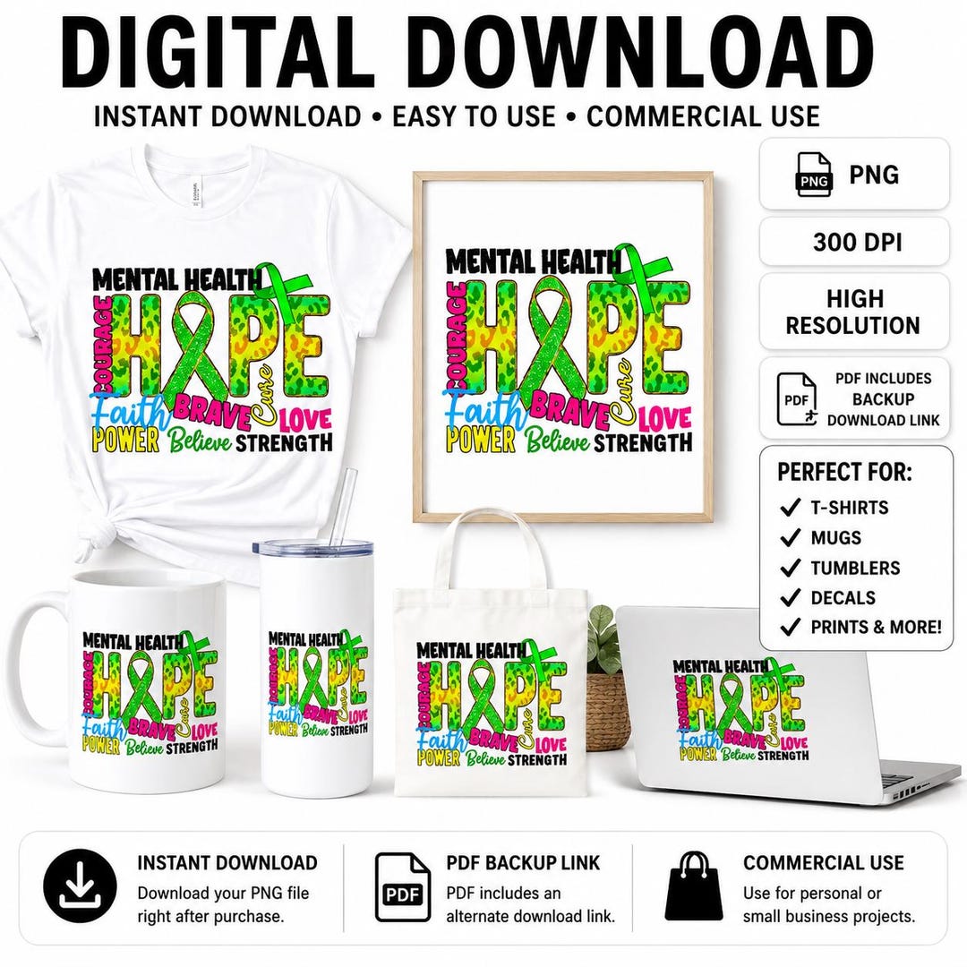 Mental Health Awareness Green Ribbon PNG: Sublimation & Crafts (digital ...