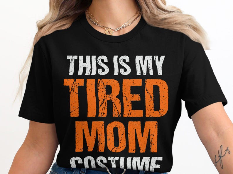 Adult This is My Tired Mom Costume Tshirt, Funny Halloween Shirt for