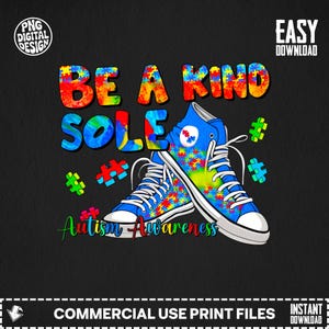 Autism Awareness Sneaker PNG: Kind Sole Puzzle Design (Digital Download)