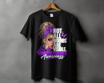 Domestic Violence Awareness Shirt Not All Wounds Are Visible Purple Ribbon T-Shirt Survivor Warrior Gift Empowering Women Graphic Tee