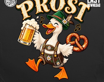 Oktoberfest Duck PNG Clipart Sublimation, Prost Beer German Festival Graphic, Cute Bavarian Duck Lederhosen Pretzel Digital Download