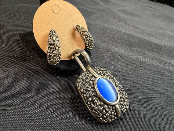 Premier Designs Silver Tone Blue Cat’s Eye Pendant & Earring Set | Vintage-Inspired Jewelry E20 View 4