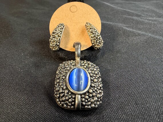 Premier Designs Silver Tone Blue Cat’s Eye Pendant & Earring Set | Vintage-Inspired Jewelry E20 View 3