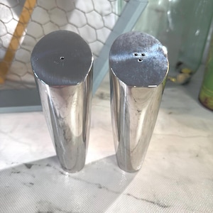 Mid-Century Modern Salt and Pepper Shakers Designer MCM Stainless Steel Shakers