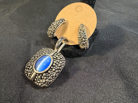 Premier Designs Silver Tone Blue Cat’s Eye Pendant & Earring Set | Vintage-Inspired Jewelry E20 View 5