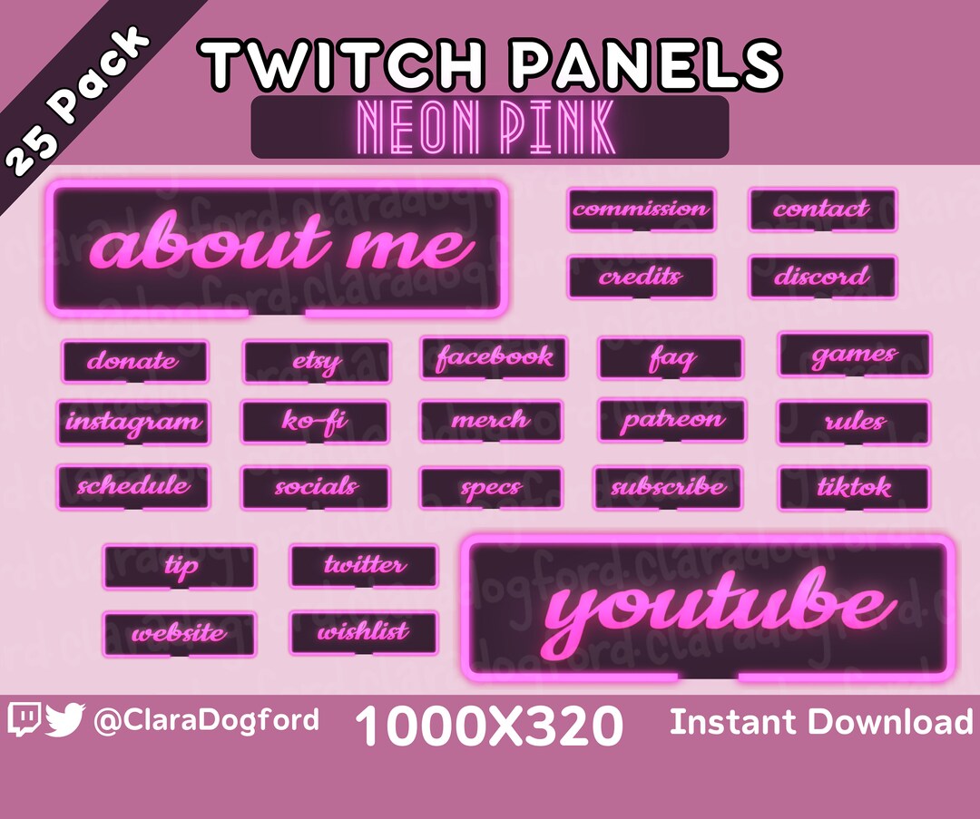 Cute Neon Pink Twitch Panels 25 Pack Pastel Theme Stream - Etsy