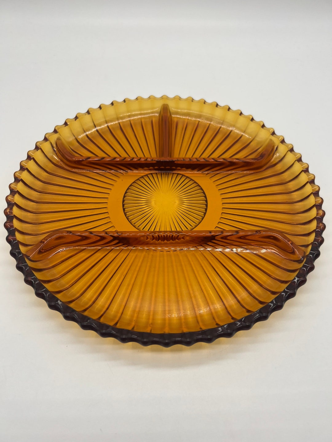 Vintage Amber Glass Divided Serving Tray Platter 10 Inches Etsy