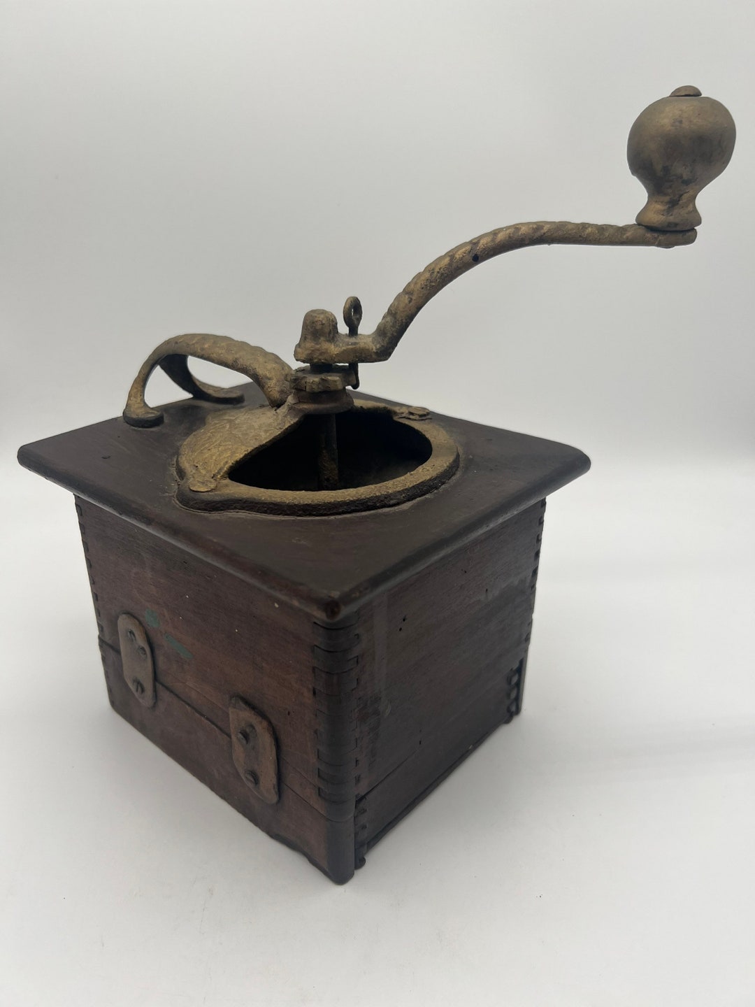 Antique Table Top Coffee Grinder Wood Housing Rustic Primitive