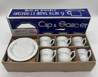 Vintage China Porcelain Demitasse Cup Saucer Set Service For 6 In Original Box