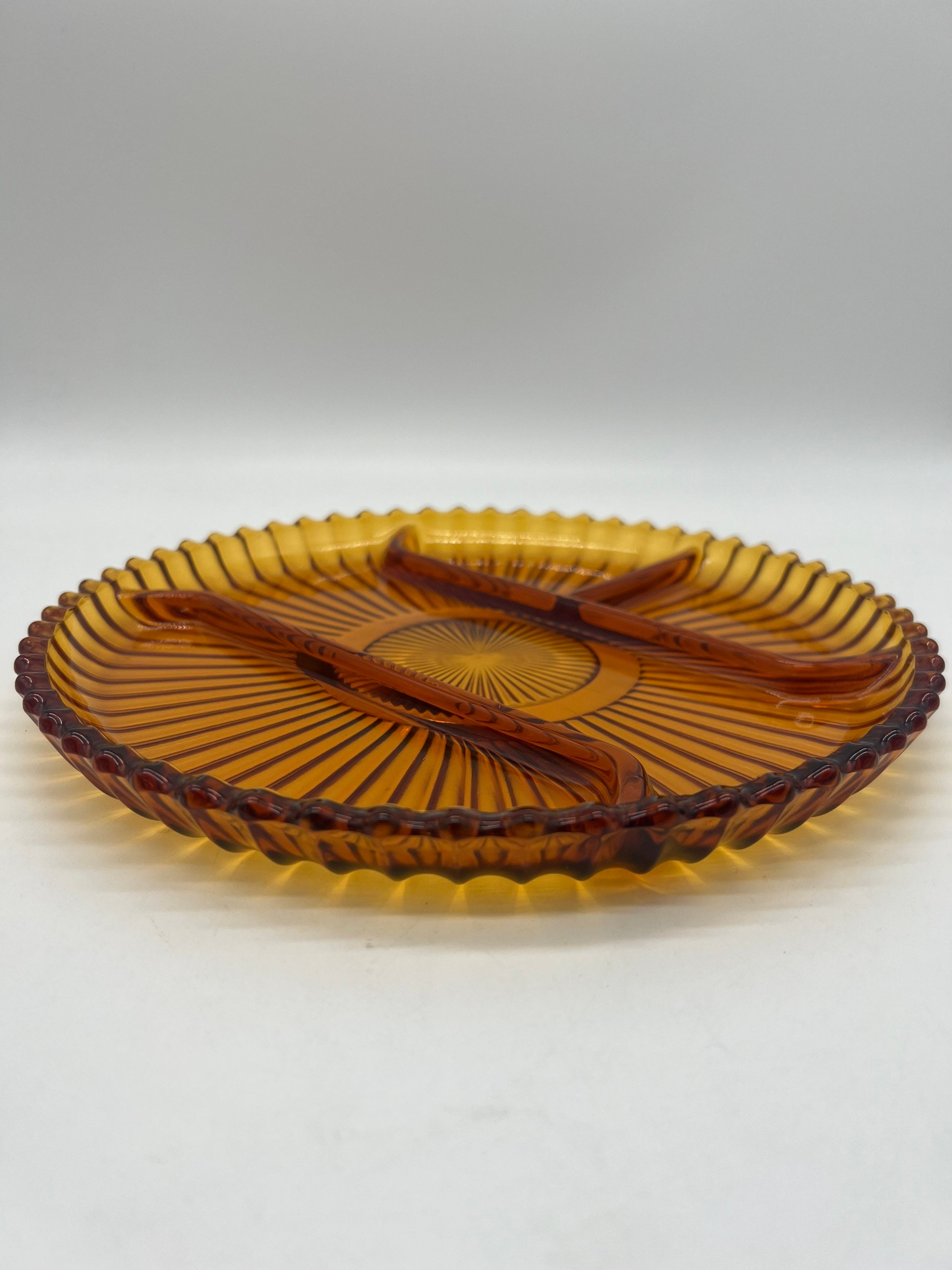 Vintage Amber Glass Divided Serving Tray Platter 10 Inches Etsy