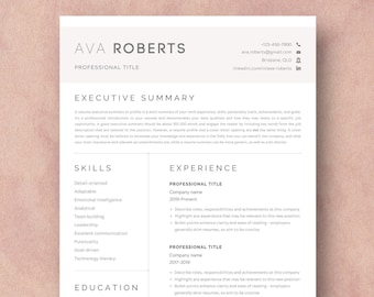 Resume Template | Minimalistic Resume Template | Simple and Professional Design | CV Template | Cover Letter Template | Modern, Pink CV