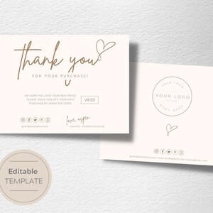 Minimalist Small Business Thank You Card | Thank You Package Insert | Thank You For Your Purchase | EDITABLE TEMPLATE