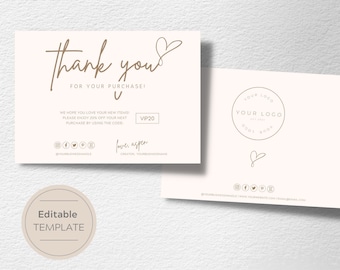 Minimalist Small Business Thank You Card | Thank You Package Insert | Thank You For Your Purchase | EDITABLE TEMPLATE
