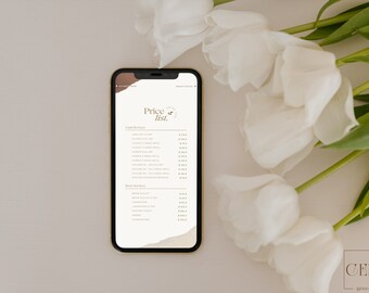 Price List Template | Small Business Price List | Minimalistic Beauty Price List | Instagram Price List | Editable Template