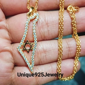 Israel karte Halskette Jüdisches Symbol Messing Schmuck Made in Israel Unterstützung Israel Davidstern Halskette Magen David