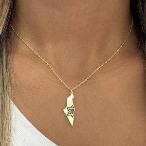 Israel Halskette. Jüdisches Symbol. Hergestellt in Israel. Unterstütze Israel. Davidstern im Inneren der Karte. Jüdische Geschenke. Jüdischer Schmuck