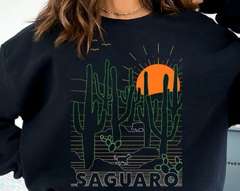 Retro Saguaro National Park Crewneck Sweatshirt - Unisex Saguaro Sunrise Sweatshirt - Vintage Tucson Arizona Cactus, Hiking Arizona Crewneck