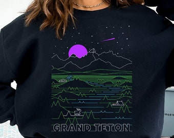 Sudadera retro Grand Teton National Park Crewneck - Unisex Grand Tetons Moose, sudadera vintage del Parque Nacional Wyoming - Wyoming Moose