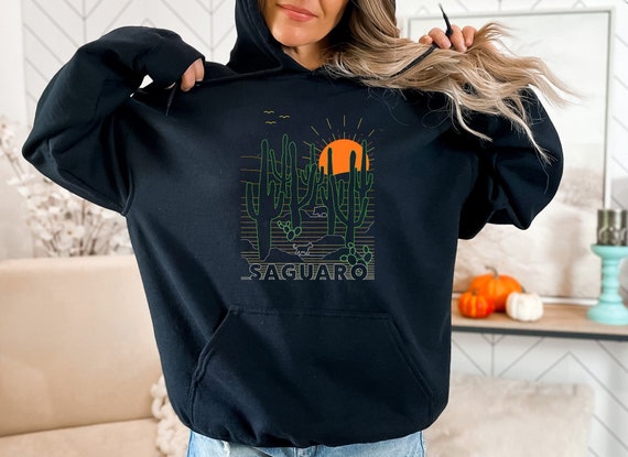 Retro Saguaro National Park Hoodie - Unisex Saguaro Sunrise Hoodie - Vintage Tucson Arizona Cactus - Hiking Arizona National Park Sweatshirt