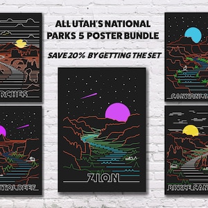 Vintage Utah National Parks Travel Posters - Zion, Arches, Capitol Reef, Canyonlands, Bryce Canyon - National Park Poster Pack
