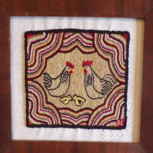 Punch Needle Designs, Folky Chicken Family Pattern, Ultra Punch Needle 3 Piece Set. Morgan No Slip Hoops, Weaver Cloth