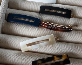 Barrette Cheveux Femme Acétate & Métal Doré Or Fin - Petite Barrette Rectangle Ajourée Fait Main France - French Hair Clip - Cadeau