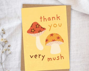 Carte de Remerciement Champignons Illustrée à la Main - Carte Douce & Originale, Carte de Voeux, Message, Anniversaire
