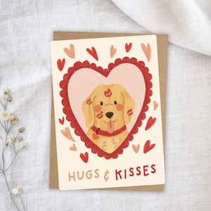Carte Chien Golden Retriever Labrador Coeurs - Carte Illustrée d'Amour Douce & Romantique, Carte de Voeux, Anniversaire, Fête des mères