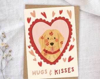Golden Retriever Labrador Hearts Card - Sweet & Romantic Hand-Illustrated Love Card, Greeting Card, Birthday, Mothers day