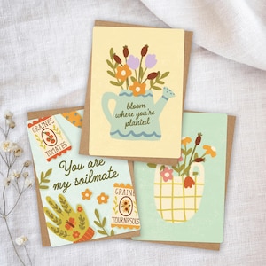 Lot de 3 Cartes au Choix Premium Illustrées à la Main - Cartes de Voeux Douces, Colorées - Fête des Mère, Anniversaire, Remerciement