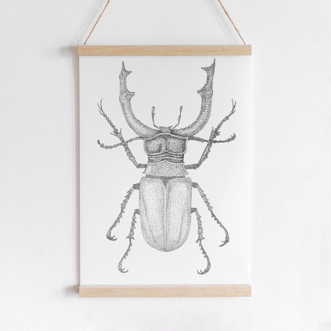Beetle Illustration in Dotwork Pointillism, A4/A5 Poster, Hand-drawn in ...