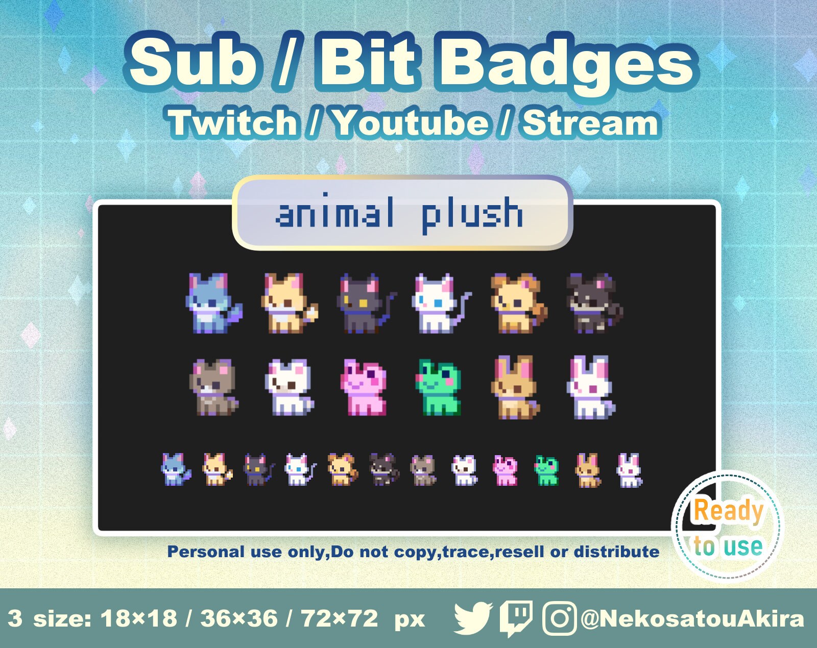 Pixel Art [animal Plush]-* Twitch Sub Badges X12 - Bit Badges | Cute ...