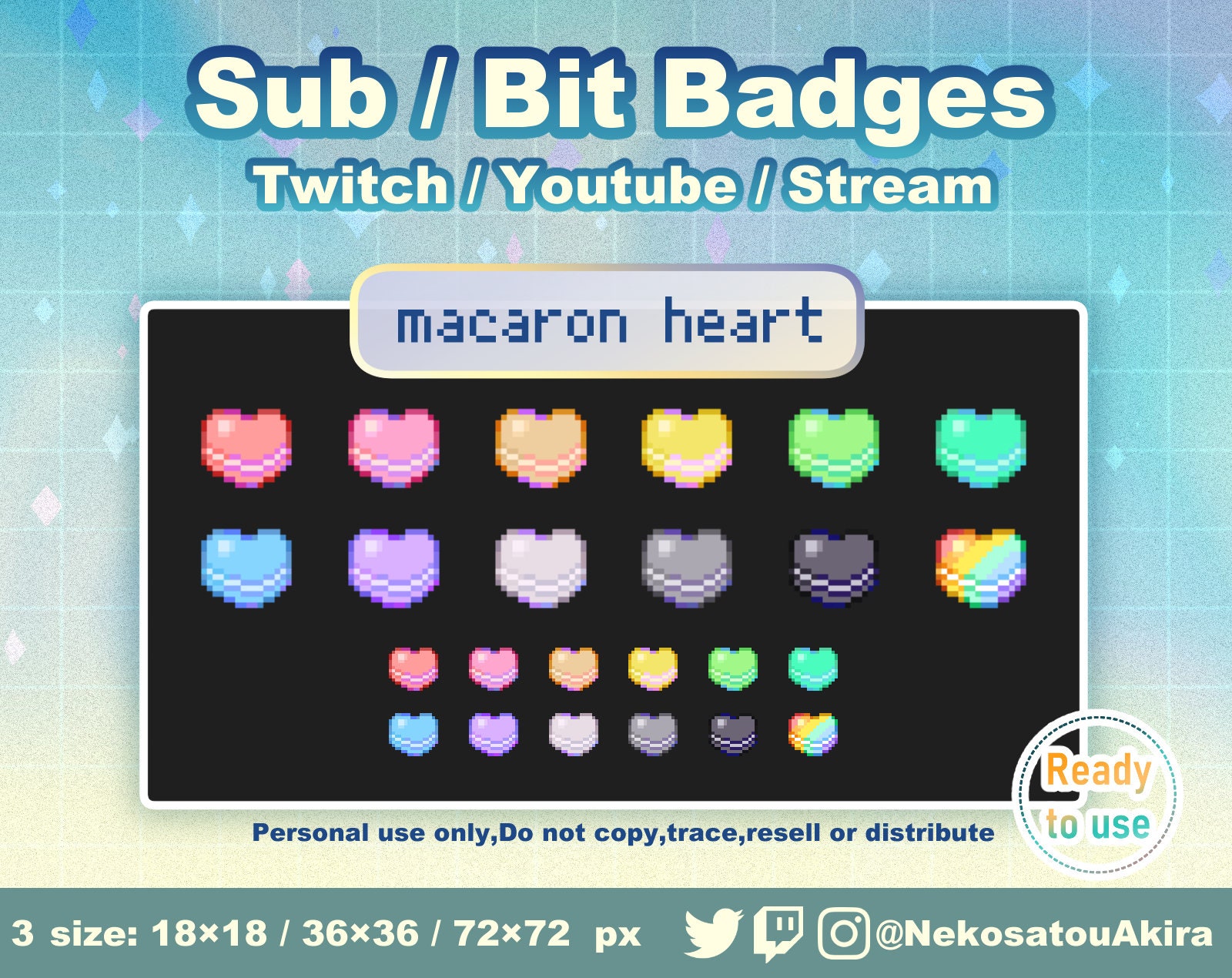 Pixel Art [macaron Heart]-* Twitch Sub Badges X12 - Bit Badges | Cute ...