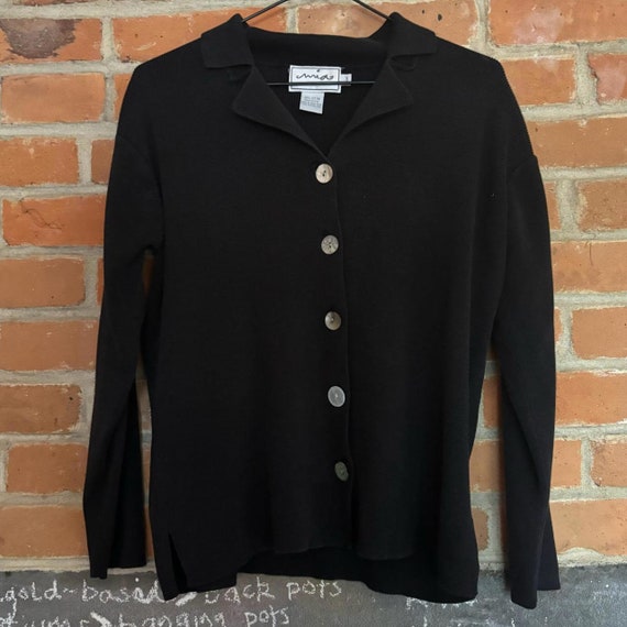 vintage 100% cotton button up cardigan / black / … - image 2