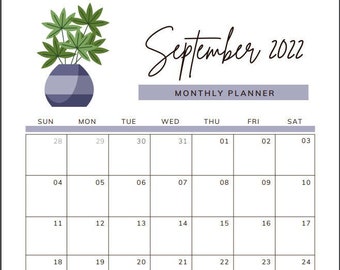 Calendar Sunday Start, Monthly Planner, Monthly Pages, Blank Calendar with Room for Notes, Houseplants