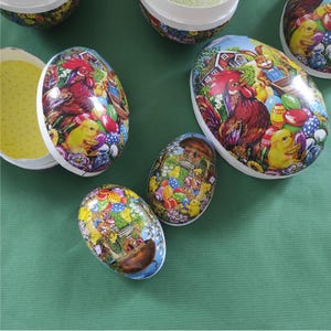 Recipientes de ovos de Páscoa vintage, ovos de papelão alemães, decoração de Páscoa alemã, recipiente de doces, decoração de papel machê, caça aos ovos