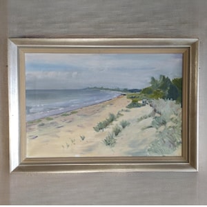 Vintage Impressionistisches Küstengemälde, Leichtes Ölgemälde, Impressionistische Natur, skandinavische Landschaft, Original schwedische impressionistische Kunst